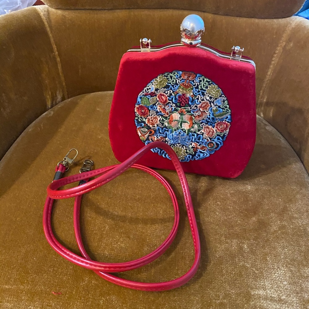 Red Suede clutch bag (handmade)